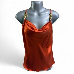 Nicole Miller Orange Cowl Neck Camisole Top with Chain Accents